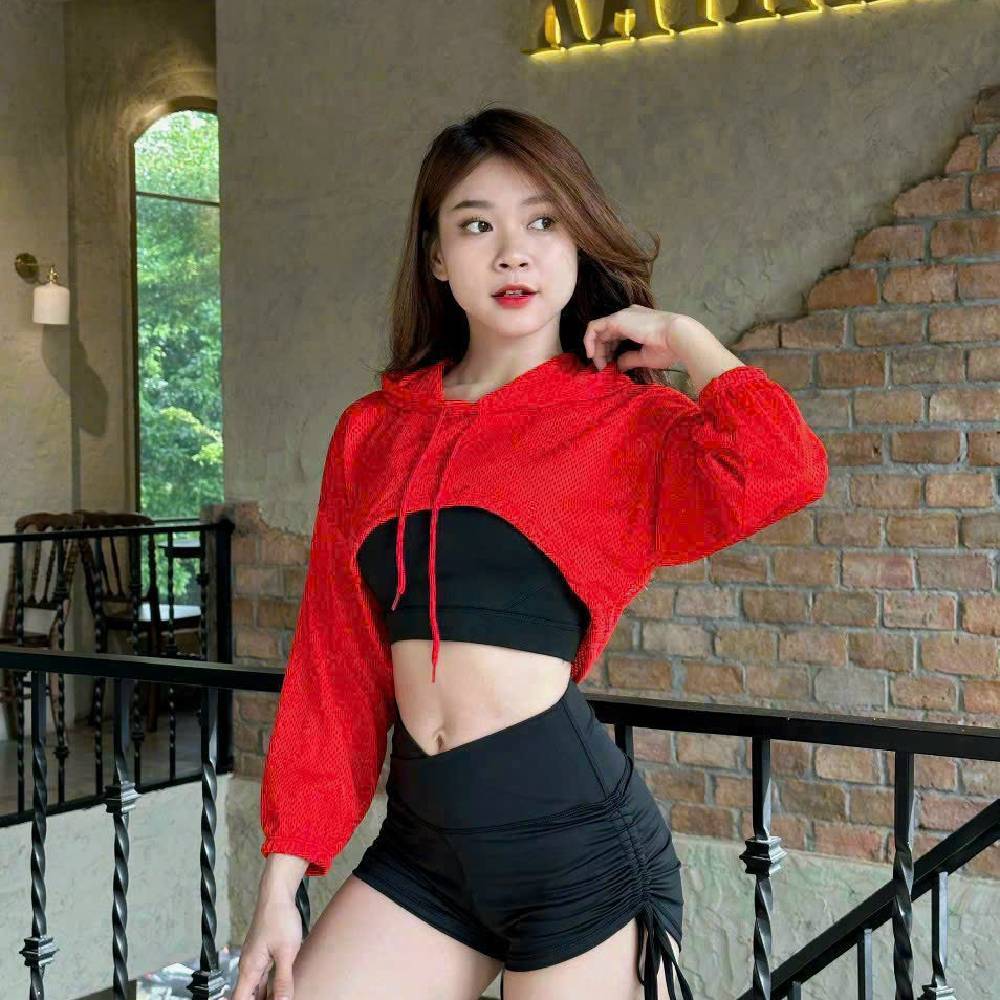 Áo Khoác Lưới Croptop Dài Tay Có Mũ Cá Tính