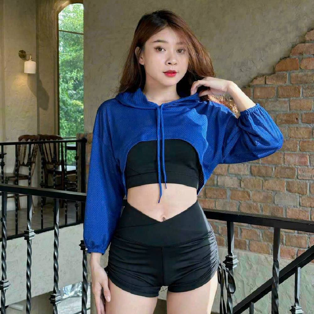 Áo Khoác Lưới Croptop Dài Tay Có Mũ Cá Tính