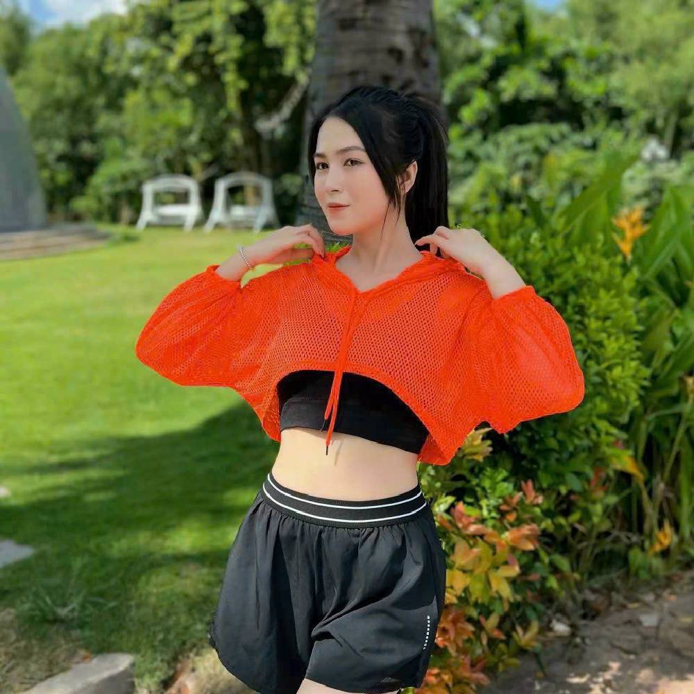 Áo Khoác Lưới Croptop Dài Tay Có Mũ Cá Tính