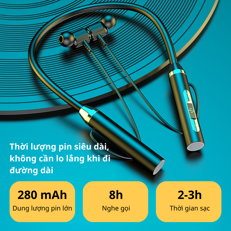 Tai nghe không dây tai nghe bluetooth treo cổ, bluetooth 5.2  thời lượng pin siêu dài, chống nước