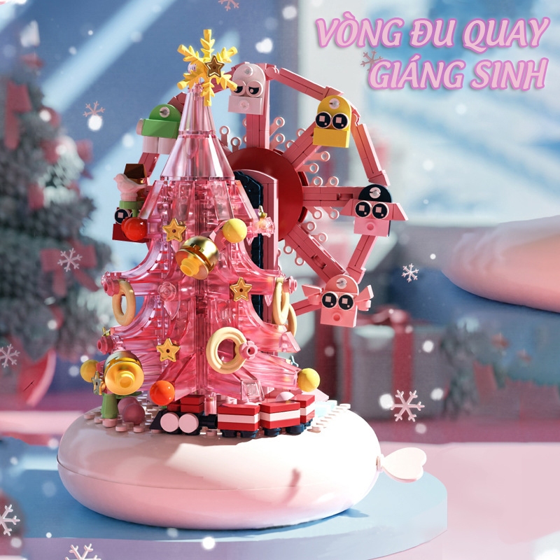 Đồ Chơi Lắp Ráp LEGO Mô Hình Hộp Nhạc Cây Thông Đu Quay Giáng Sinh Merry Christmas Có Đèn DK7030 Với 480+ PCS