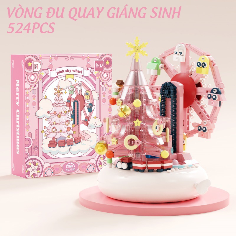 Đồ Chơi Lắp Ráp LEGO Mô Hình Hộp Nhạc Cây Thông Đu Quay Giáng Sinh Merry Christmas Có Đèn DK7030 Với 480+ PCS