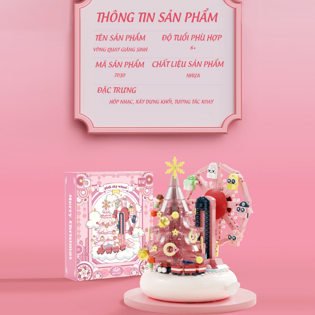Đồ Chơi Lắp Ráp LEGO Mô Hình Hộp Nhạc Cây Thông Đu Quay Giáng Sinh Merry Christmas Có Đèn DK7030 Với 480+ PCS