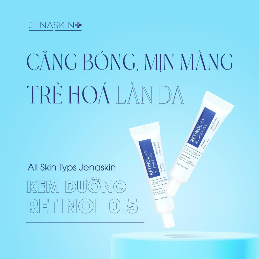 Kem retinol Jenaskin, kem dưỡng retinol 0.5% All Skin Types, trắng da, mờ thâm nám, se khít lỗ chân lông