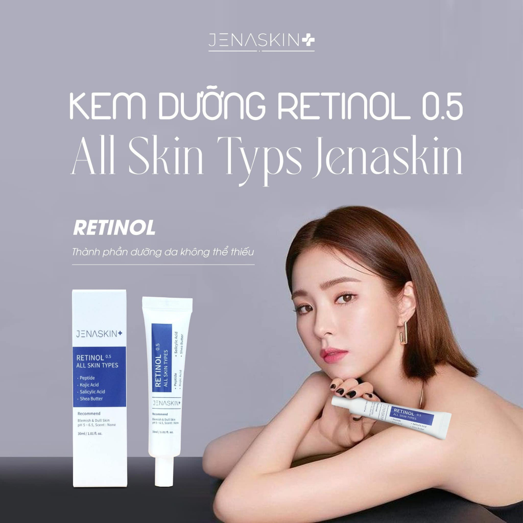 Kem retinol Jenaskin, kem dưỡng retinol 0.5% All Skin Types, trắng da, mờ thâm nám, se khít lỗ chân lông