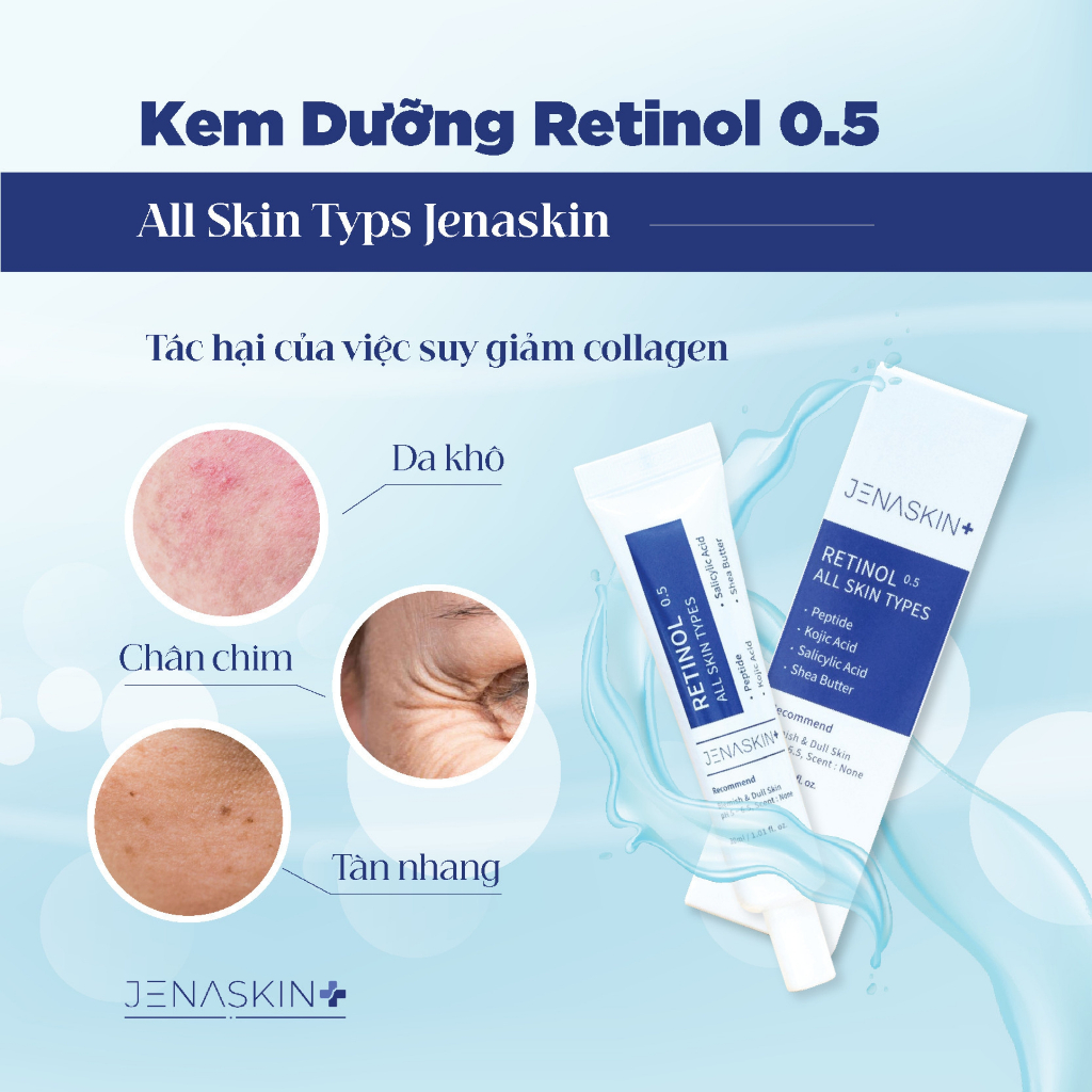 Kem retinol Jenaskin, kem dưỡng retinol 0.5% All Skin Types, trắng da, mờ thâm nám, se khít lỗ chân lông