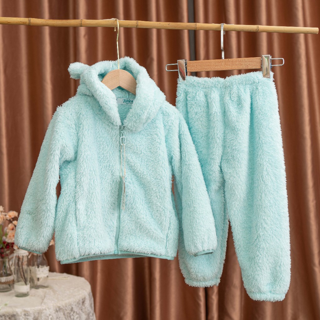 Áo khoác lông cừu Katina cho bé có mũ mặc mùa thu đông ấm áp