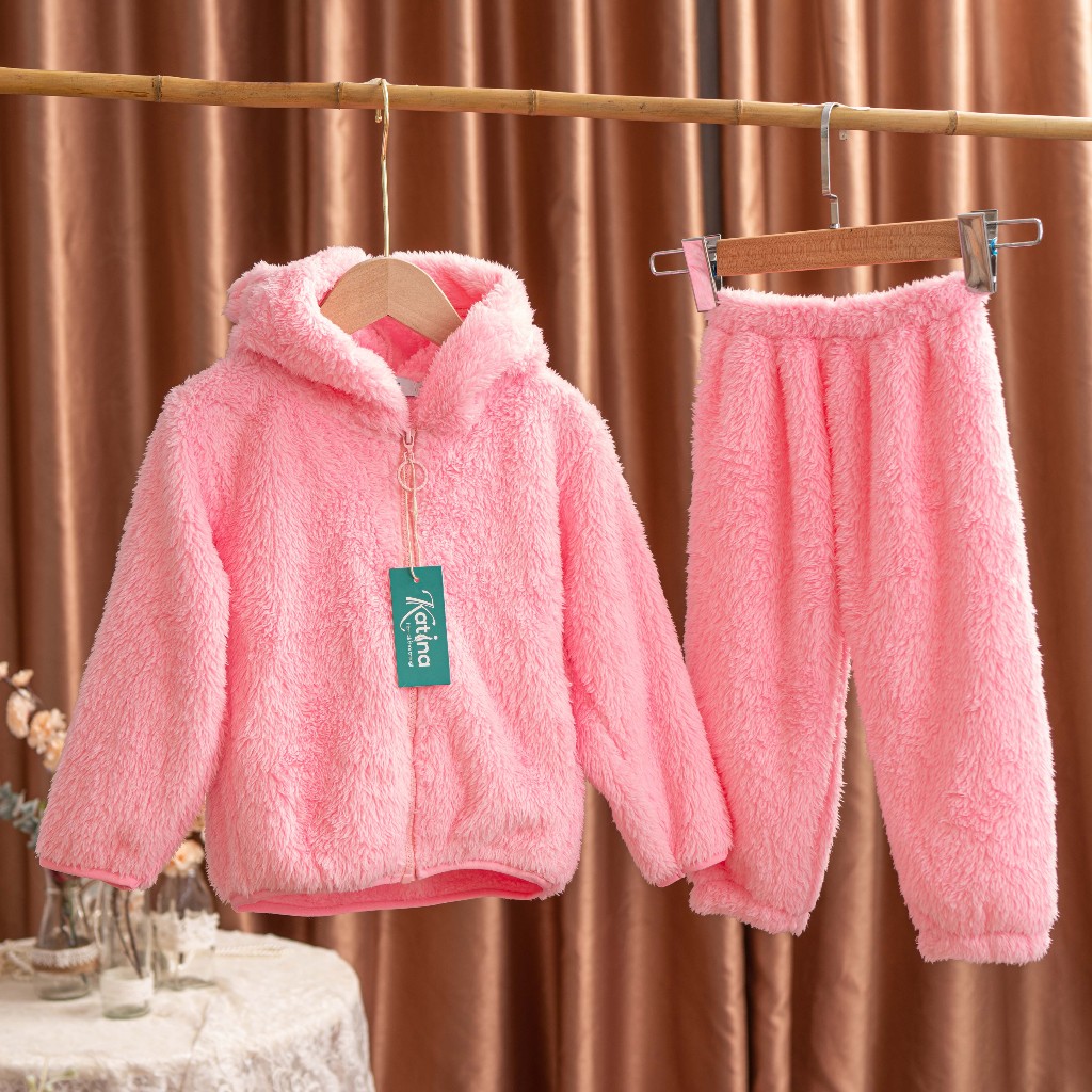 Áo khoác lông cừu Katina cho bé có mũ mặc mùa thu đông ấm áp