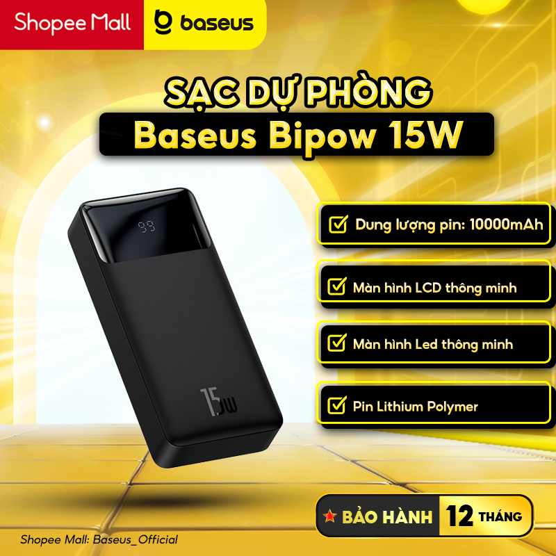 Sạc dự phòng Bipow màn hình LCD hiệu Baseus 10000mAh 15W