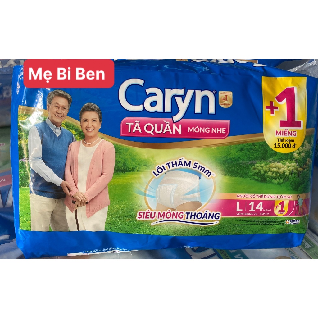 Tã quần Caryn người lớn mỏng nhẹ size M8/L7/M16/L14/XL6/XL12 miếng