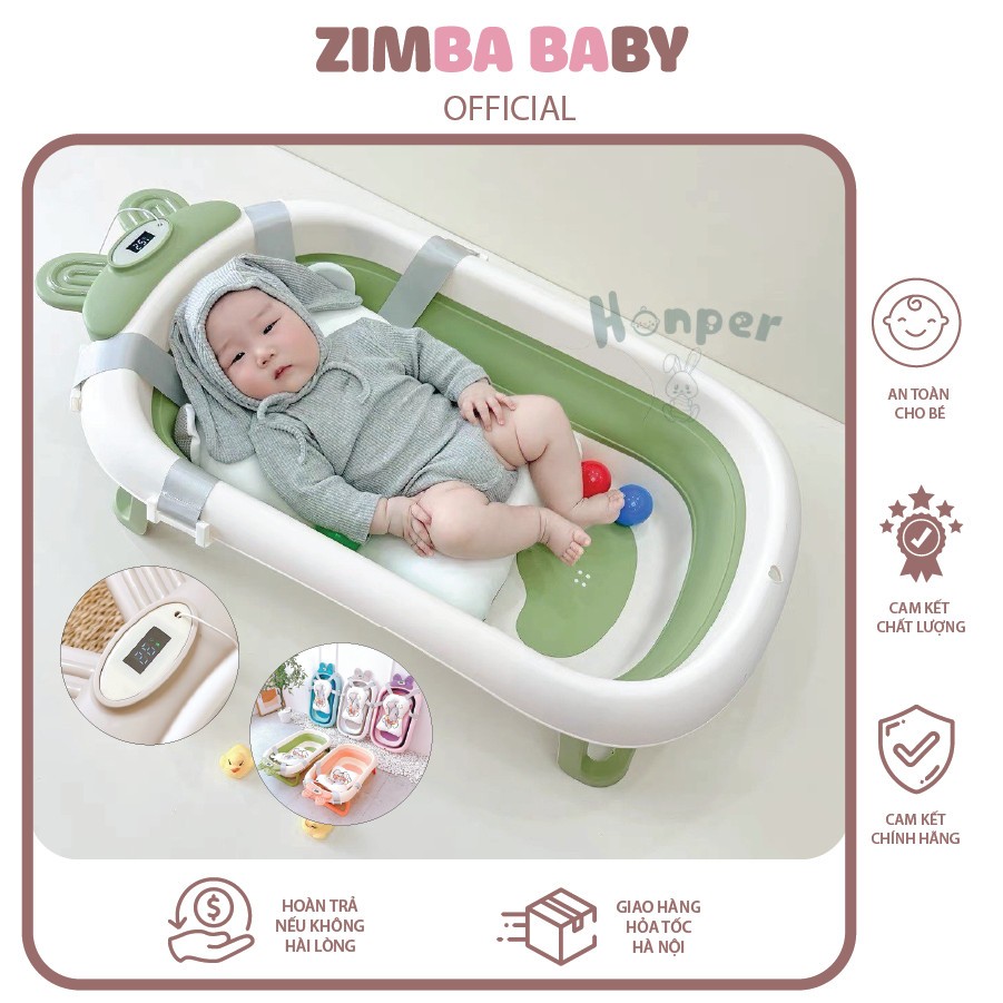 Chậu tắm cho bé gấp gọn HONPER hình thỏ HP110 Kèm phao có nhiệt kế Zimbababy
