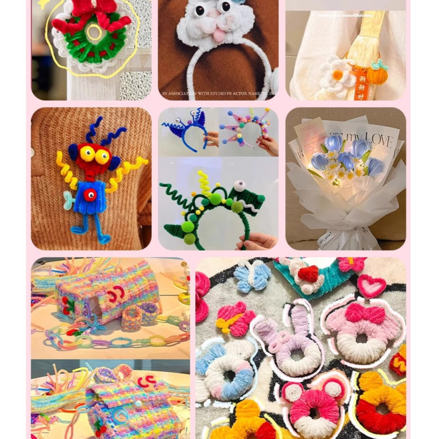 Set 100 Dây kẽm nhung màu pastel làm đồ trang trí handmade, Dây kẽm lông làm đồ chơi, hoa, ố