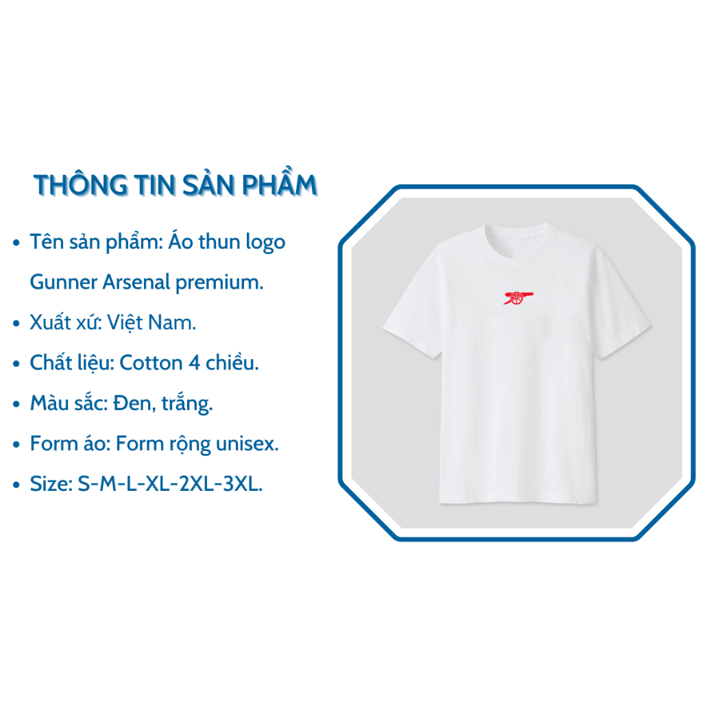 Áo thun Arsenal Gunner vải cotton 4 chiều không xù lông - Áo phông nam nữ cao cấp form rộng Gokis shop