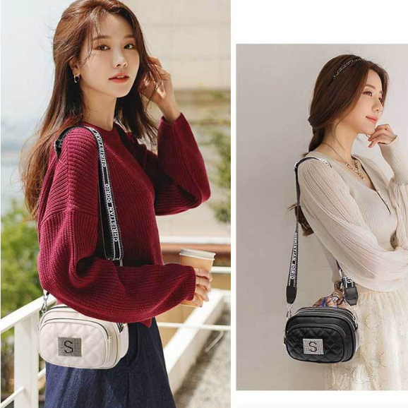 Túi xách nữ đeo chéo ba ngăn đựng vừa điện thoại, Túi xách nữ đeo vai đeo chéo  thêu phối chữ đính đá lấp lánh M235
