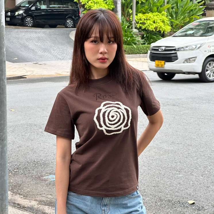 Áo thun baby tee thêu hoa xù mùa thu