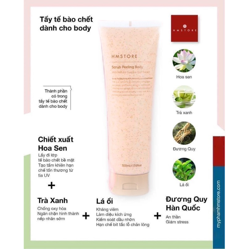 Tẩy Da Chết Body toàn thân size lớn hấp thụ kem dưỡng hiệu quả hơn HMSTORE Scrub Peeling Body 300ml