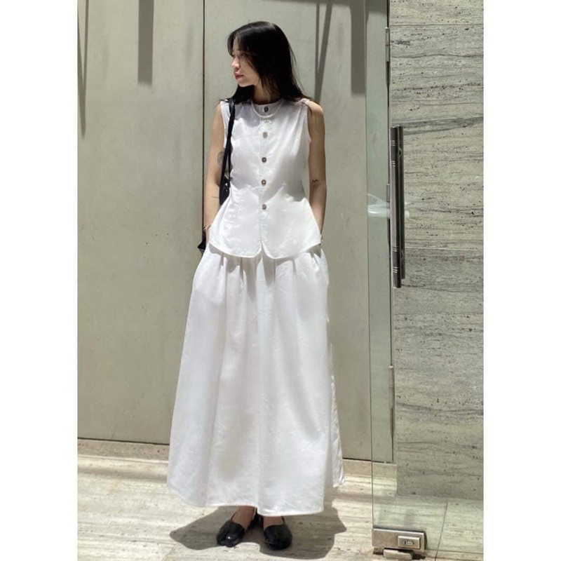 Áo Khue House linen vest new - tặng chân váy