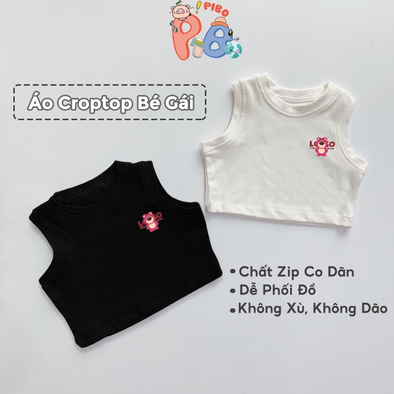 Áo Croptop Sát Nách Bé Gái Hình In Gấu Dâu Losto, Smile Nhỏ Dễ Phối Đồ Màu Sắc Đáng Yêu - BabyBoo- PiBo Store