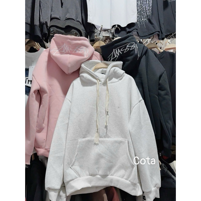 Áo nỉ bông hoodie chữ kí thêu mũ