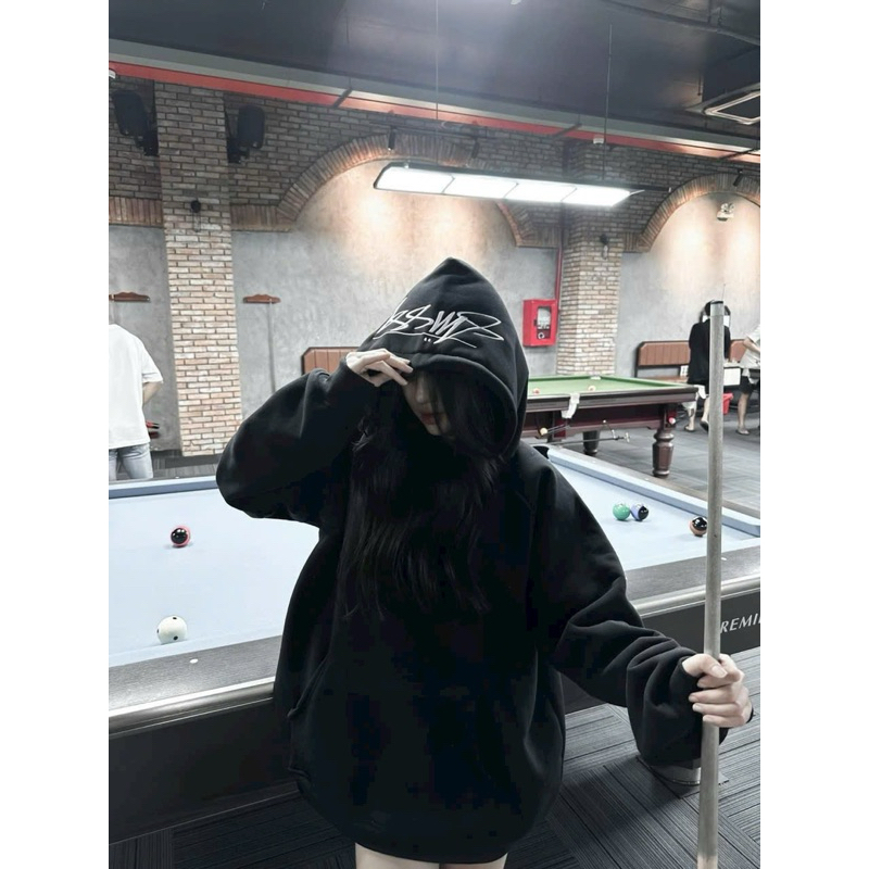 Áo nỉ bông hoodie chữ kí thêu mũ