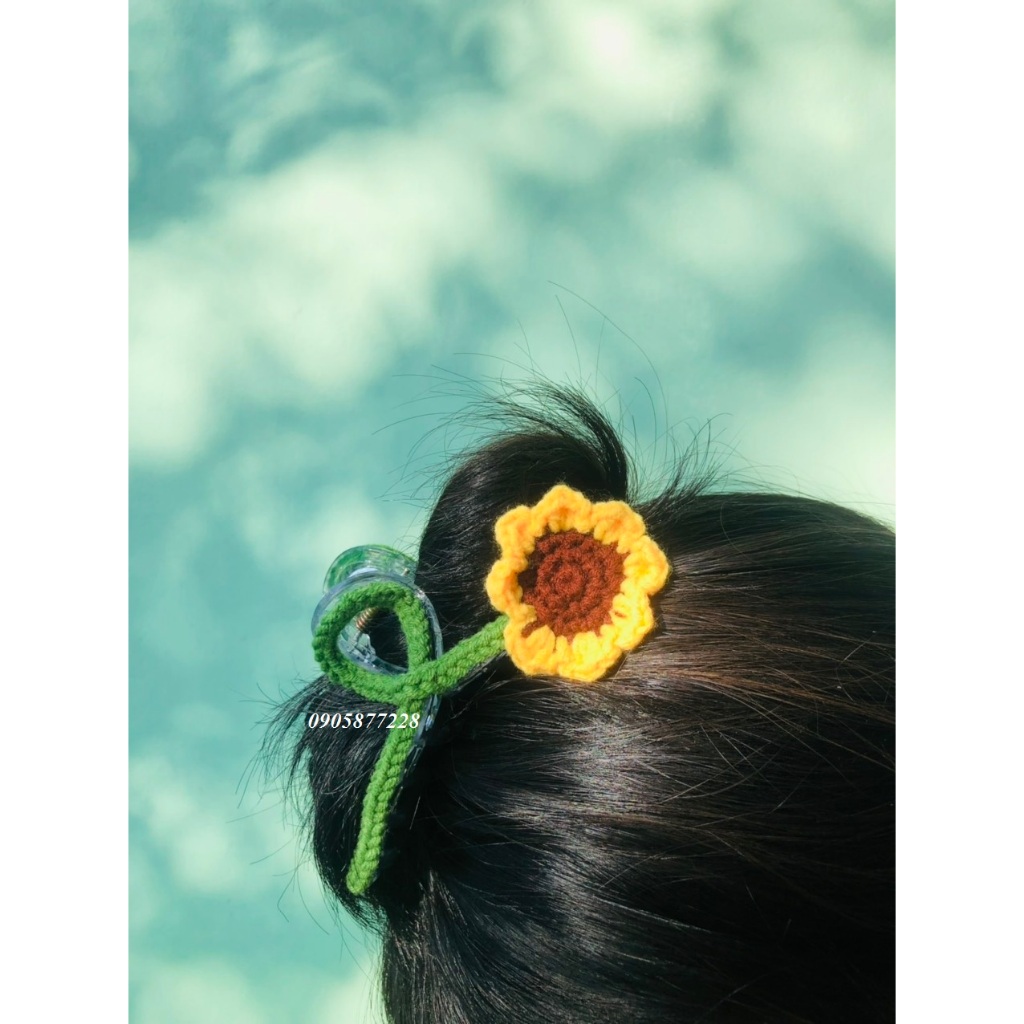 SẴN Kẹp tóc càng cua hoa tulip, hướng dương, hoa cúc daisy bằng len handmade chọn màu theo yêu cầu