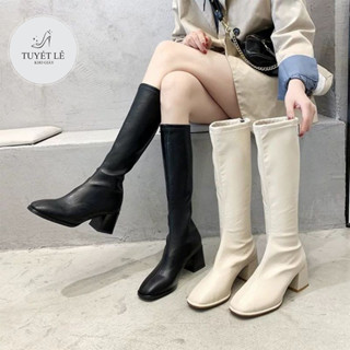  Bốt cao gót nữ sang chảnh 7p B081-1 - Bốt da lì cao cổ da mềm chất siêu đẹp 