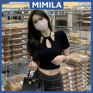 Áo Croptop Tay Ngắn MIMILA Cổ Yếm Kèm Sẵn Đệm Ngực Crt Hở Ngực Form Ôm Sát Tôn Body Style Hàn Quốc - MA164