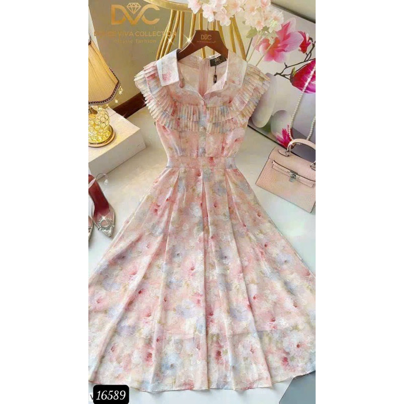 Đầm maxi xoè voan hoa đi biển siêu xinh - Free size