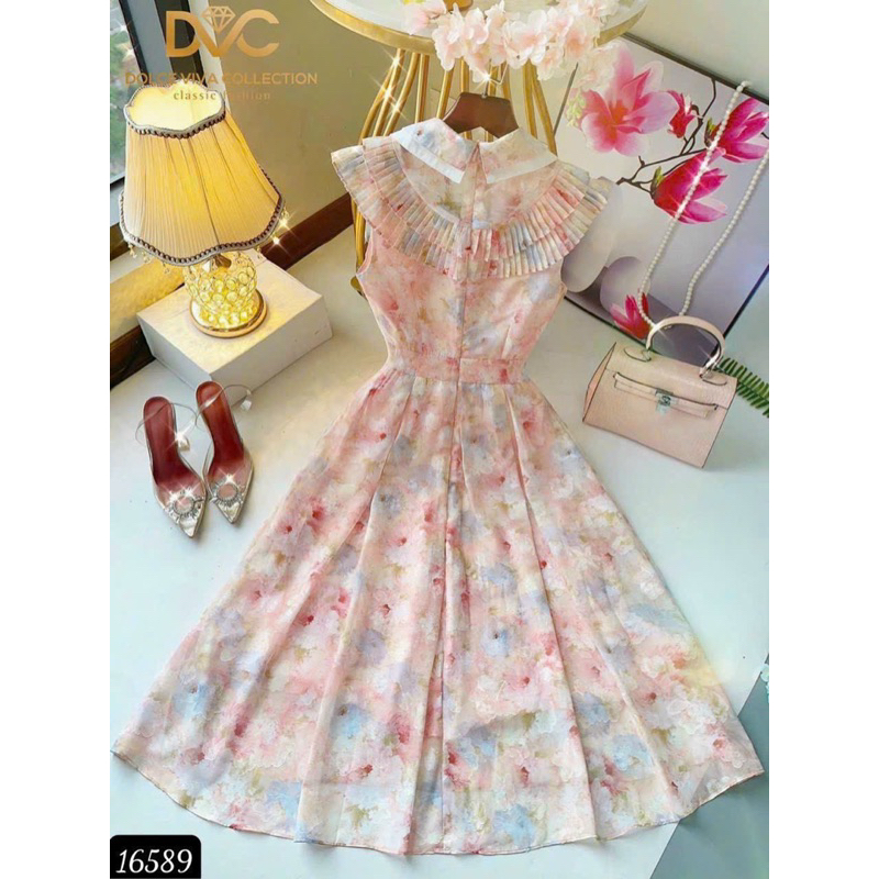 Đầm maxi xoè voan hoa đi biển siêu xinh - Free size