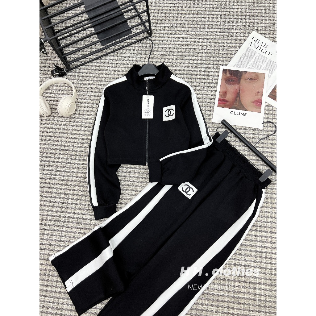 Bộ ÁO Khoác Umi Thể Thao Khóa Kéo  Chạy Sọc, Sét quần áo Dài Tay Thể Thao Hàng Thu Đông Dày Dặn