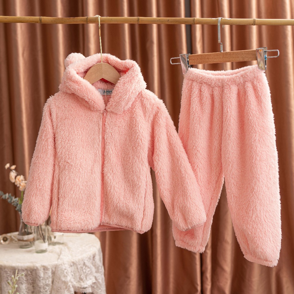 Áo khoác lông cừu Katina cho bé có mũ mặc mùa thu đông ấm áp