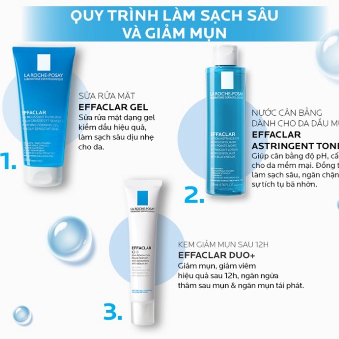 Gel, Sữa Rửa Mặt Cho Da Dầu Mụn La Roche-Posay Effaclar 400ml-200ml-50ml