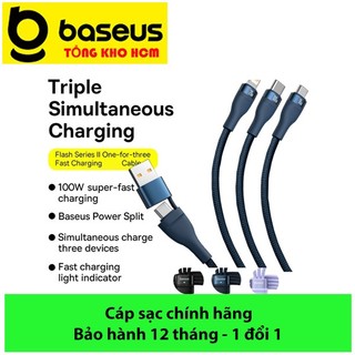 Cáp sạc nhanh đa năng 3 đầu Baseus Flash Series II 3in1 Fast Charging Cable