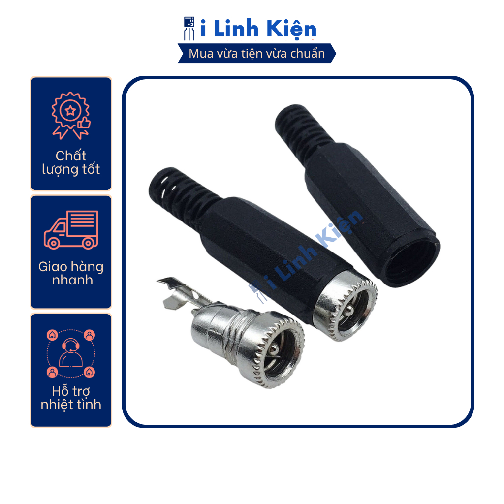 Jack nguồn DC cái 5.5x2.1mm 5.5x2.5mm đấu dây vỏ nhựa