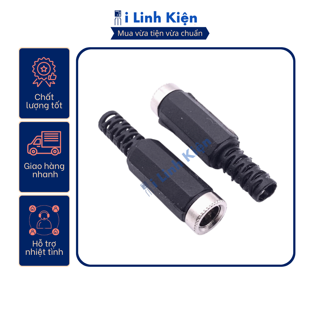 Jack nguồn DC cái 5.5x2.1mm 5.5x2.5mm đấu dây vỏ nhựa