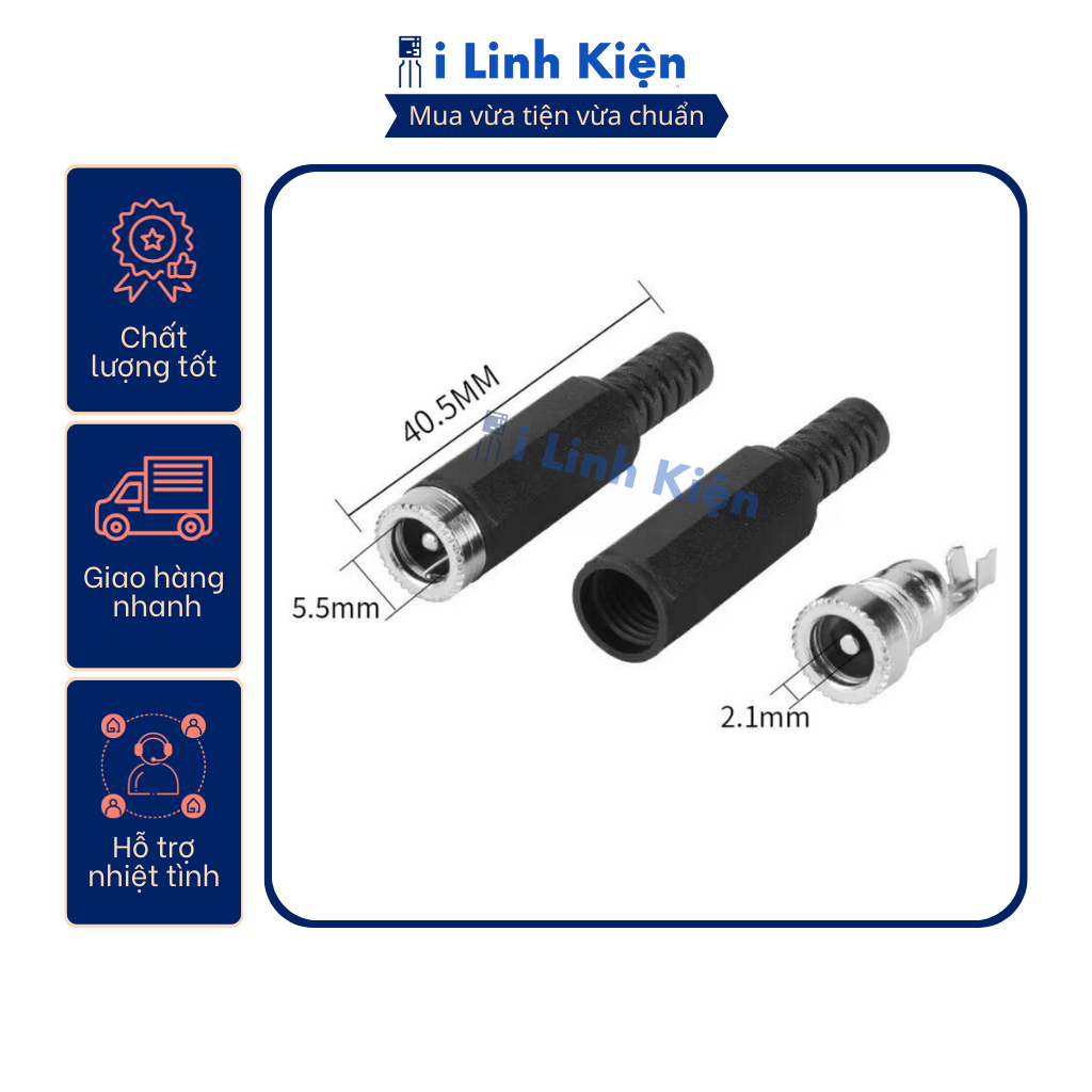 Jack nguồn DC cái 5.5x2.1mm 5.5x2.5mm đấu dây vỏ nhựa