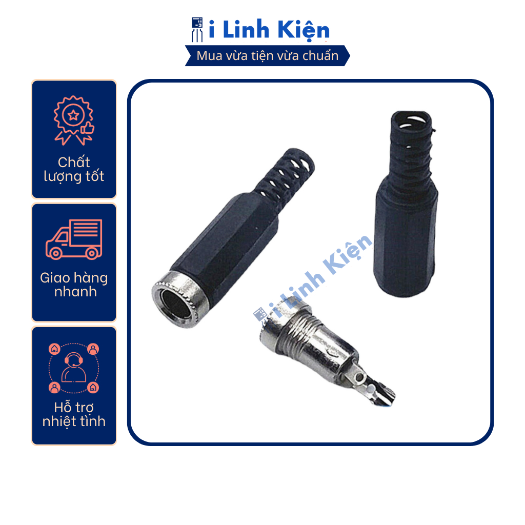 Jack nguồn DC cái 5.5x2.1mm 5.5x2.5mm đấu dây vỏ nhựa