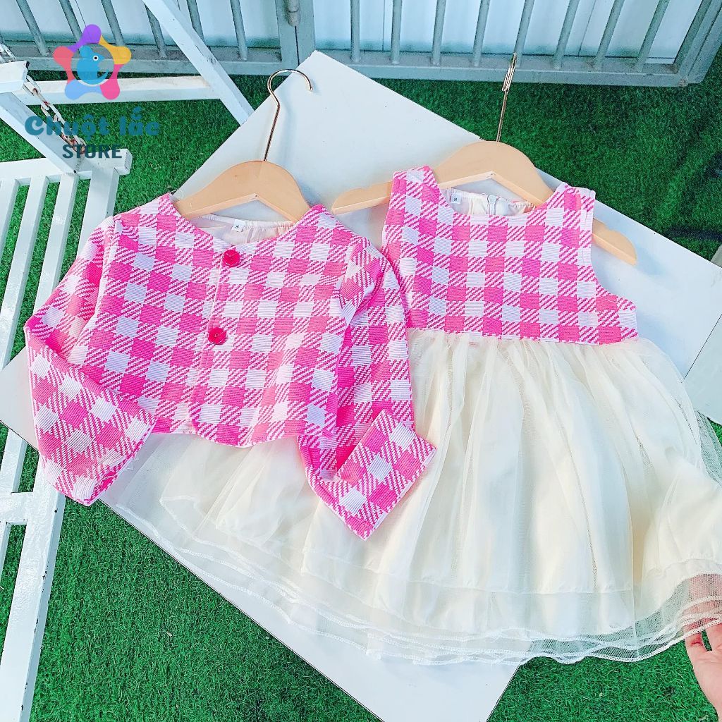 Sét Váy Cho Bé Gái 2 Chi Tiết Vải Dạ Phối Ren Từ 8kg Đến 15kg