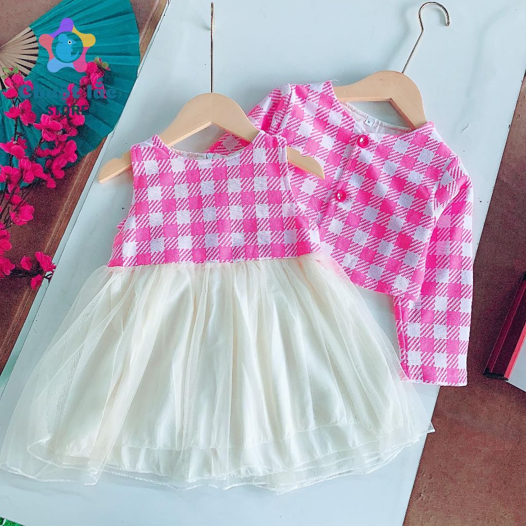 Sét Váy Cho Bé Gái 2 Chi Tiết Vải Dạ Phối Ren Từ 8kg Đến 15kg