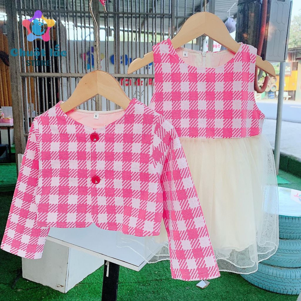 Sét Váy Cho Bé Gái 2 Chi Tiết Vải Dạ Phối Ren Từ 8kg Đến 15kg