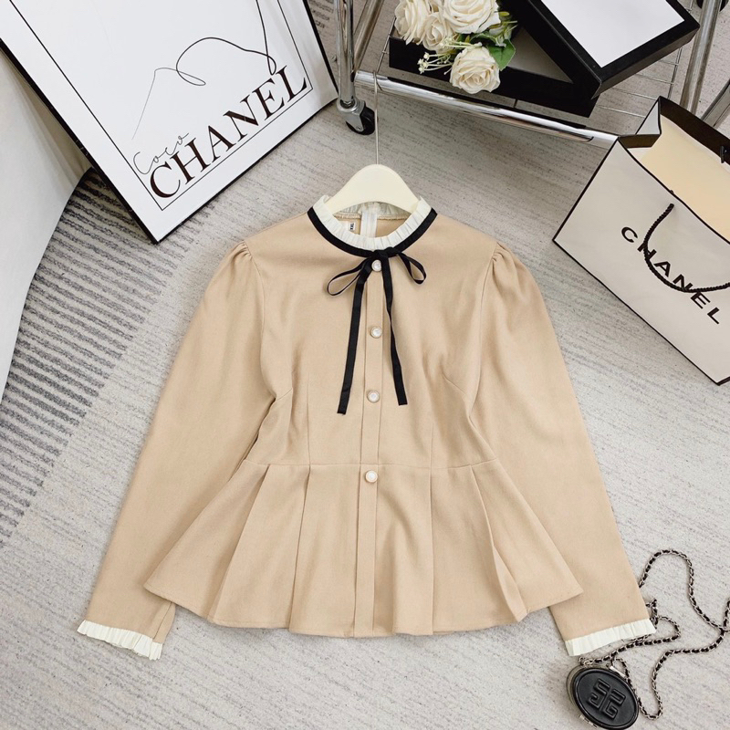 Áo Tiểu Thư Peplum Tay Dài BIGSIZE Nơ Cổ Chất Nhung Tăm _Tcstore98