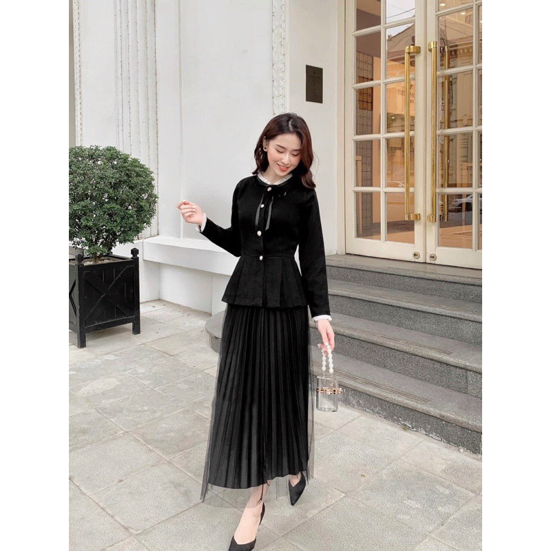 Áo Tiểu Thư Peplum Tay Dài BIGSIZE Nơ Cổ Chất Nhung Tăm _Tcstore98