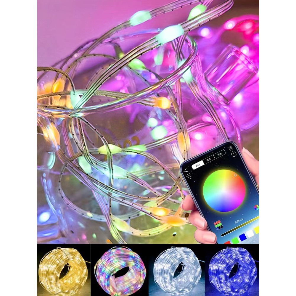 Cuộn 10m Dây Đèn Led Đom Đóm Nhiều Màu RGB Dùng Sạc Dự Phòng 5V Nháy Đuổi