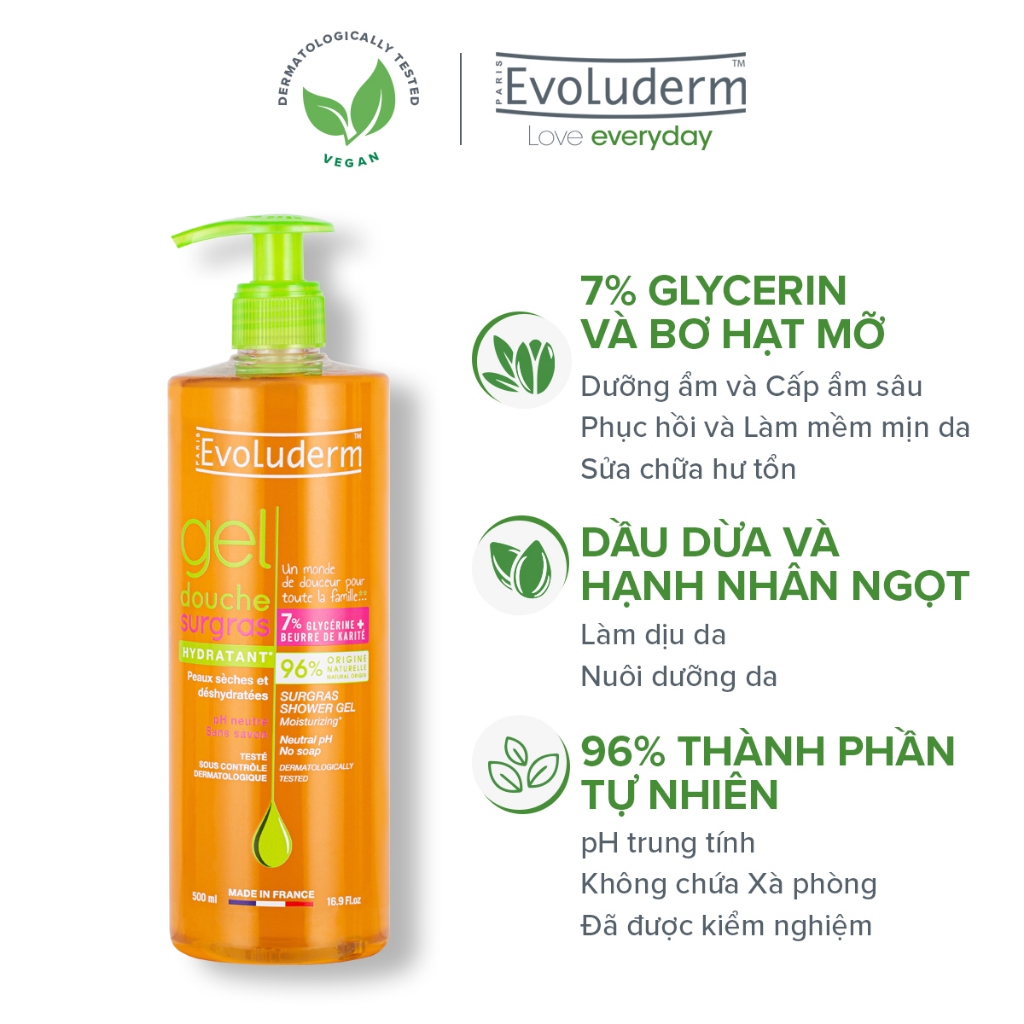 Gel tắm Evoluderm Gel Douche Surgras Hydratant 500ml-14239