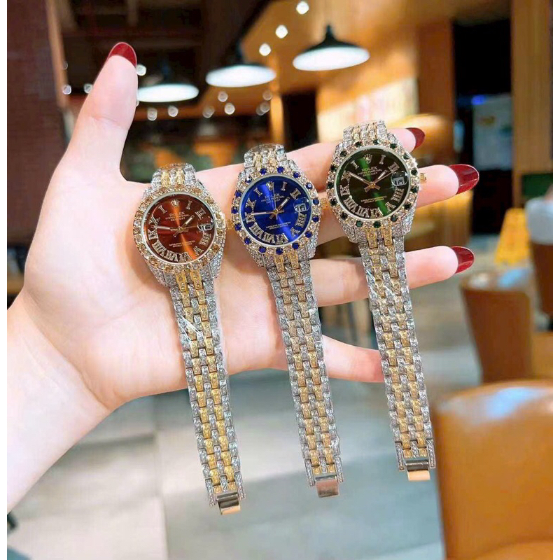 💐💐Đồng hồ nữ mặt tròn viền đá chữ số la mã  ,thương hiệu Role.s, size :32mm, chống nước chống xước