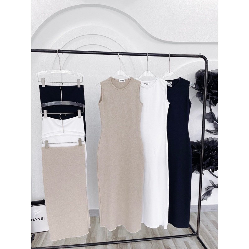 ĐẦM MAXI SÁT NÁCH KÈM KHĂN CHOÀNG