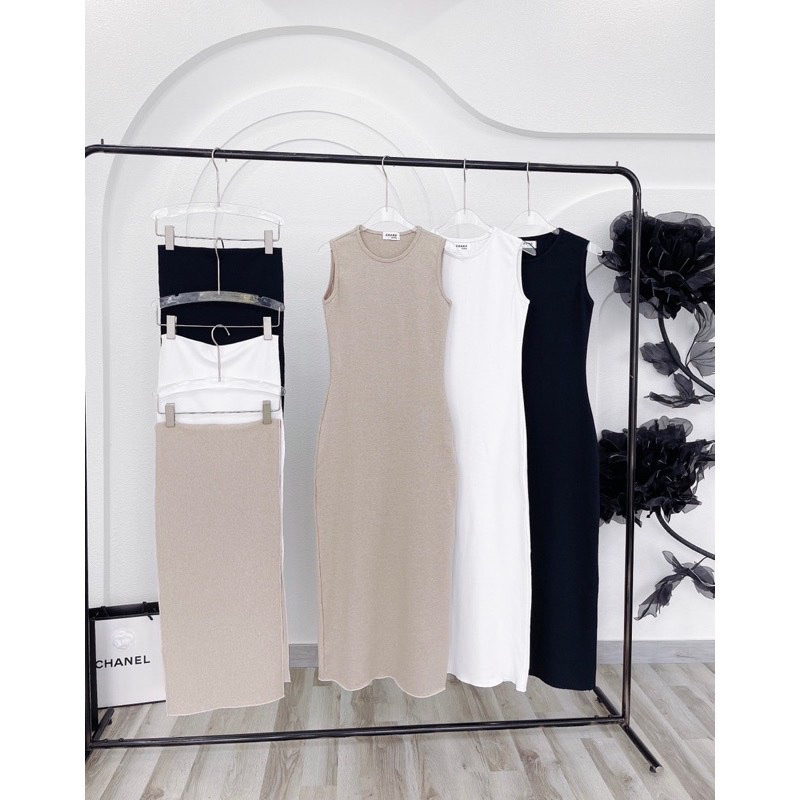 ĐẦM MAXI SÁT NÁCH KÈM KHĂN CHOÀNG