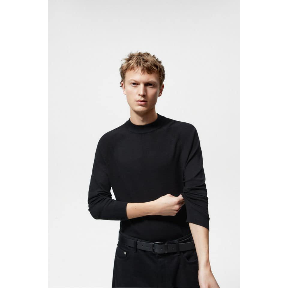 Áo dệt kim cổ 3 phân nam đen