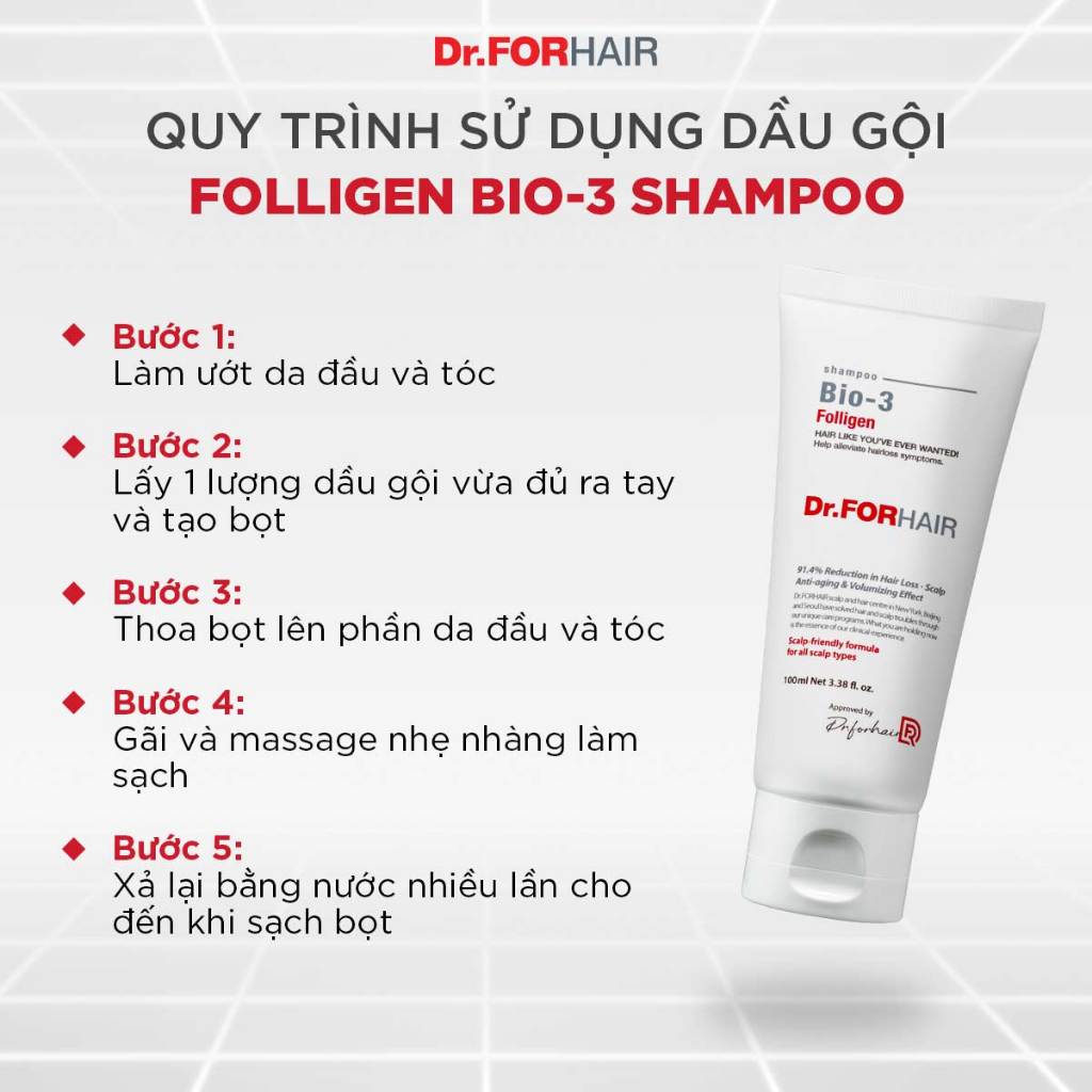 Dầu gội hỗ trợ ngăn ngừa rụng tóc chuyên sâu, giúp nuôi dưỡng da đầu Dr.FORHAIR Folligen BIO-3 Shampoo 70ml