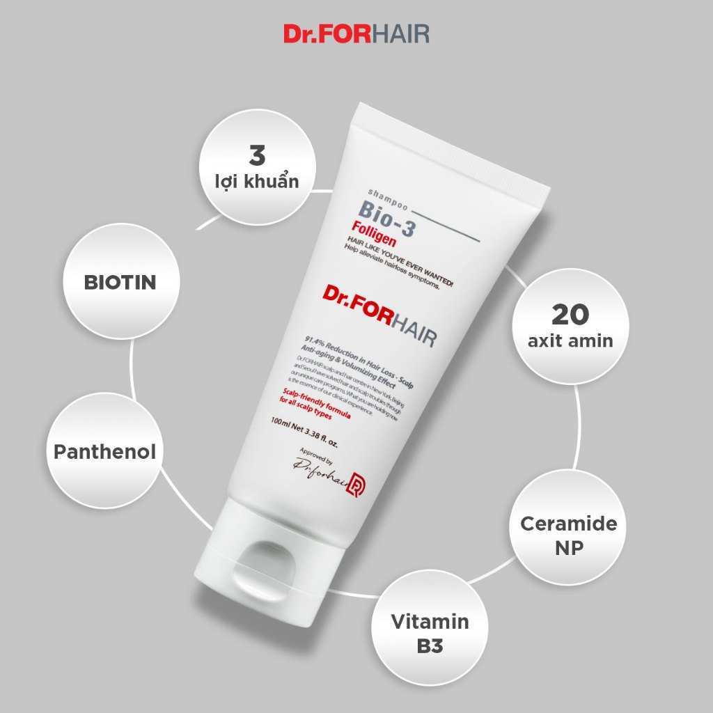 Dầu gội hỗ trợ ngăn ngừa rụng tóc chuyên sâu, giúp nuôi dưỡng da đầu Dr.FORHAIR Folligen BIO-3 Shampoo 70ml